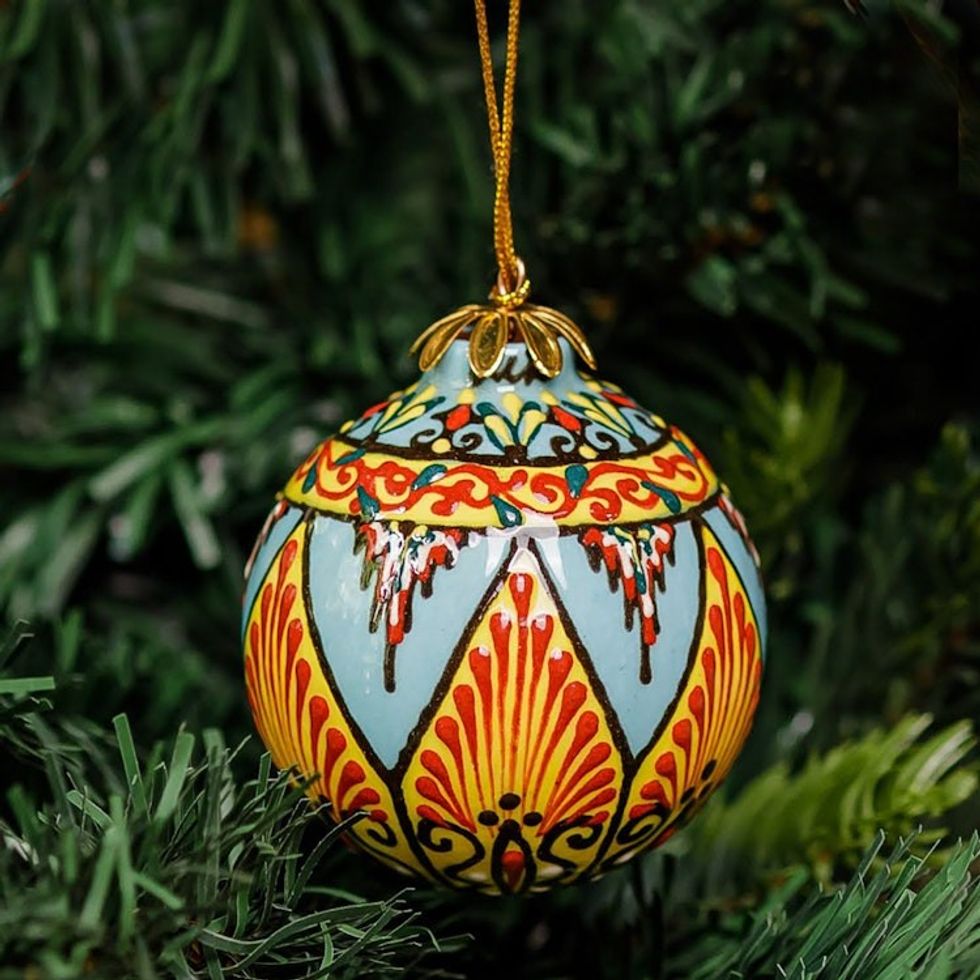 Hand-Painted Traditional Spherical Ceramic Ornament 'Cathedral Sphere'