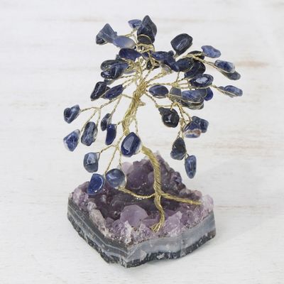 Alternate image for Sodalite and Amethyst Gemstone Tree Sculpture from Brazil Little Tree