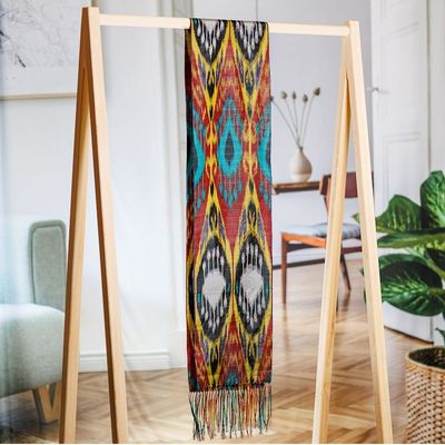 Alternate image for Handwoven Traditional Silk Scarf in Yellow and Red Hues Yellow Samarkand Renaissance