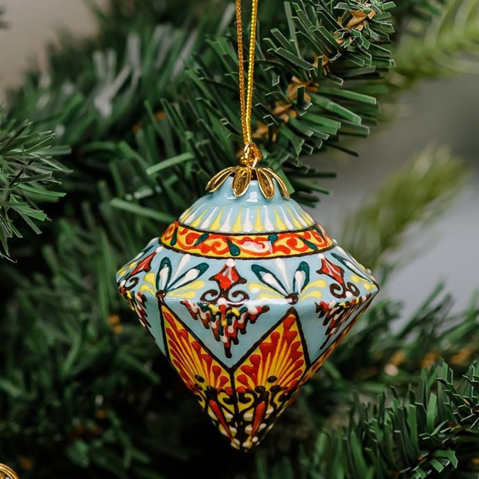 Hand-Painted Traditional Diamond Ceramic Ornament 'Cathedral Diamond'