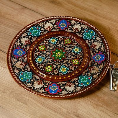 Alternate image for Traditional Floral Hand-Painted Round Walnut Wood Wall Art Flowers of the Black Sea