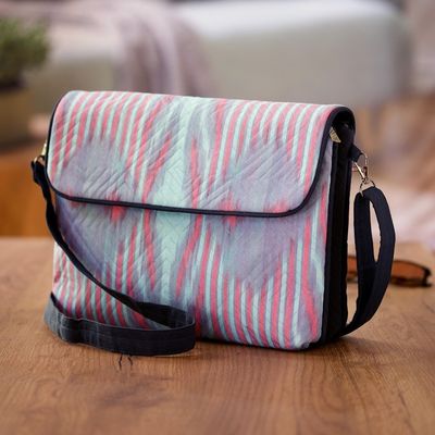 Alternate image for Pink and Blue Ikat Patterned Sling Bag from Uzbekistan Uzbekistan Winds