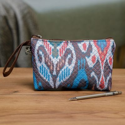 Alternate image for Traditional Ikat Patterned Cosmetic Bag with Zipper Closure Elegant Ideas