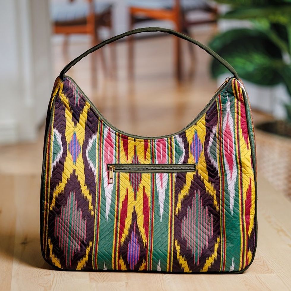 Colorful Ikat Handbag with Five Exterior Zippered Pockets 'Colors from the Road'