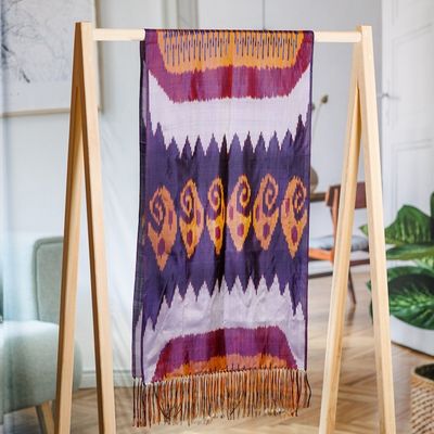 Alternate image for Handwoven Ikat Patterned Purple and Blue Silk Scarf Royal Twilight