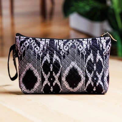 Alternate image for Cosmetic Bag with Zipper Closure and Navy Ikat Pattern Navy Trends