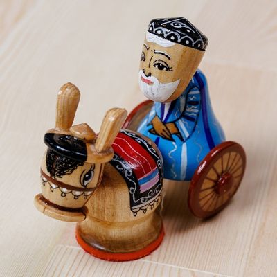 Alternate image for Painted Traditional Wood Figurine of Tajik Merchant in Blue Tajik Trader