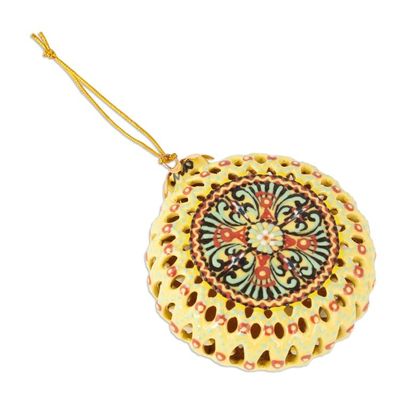 Alternate image for Yellow Glazed Ceramic Floral Ornament Made  Painted by Hand Summer Flower