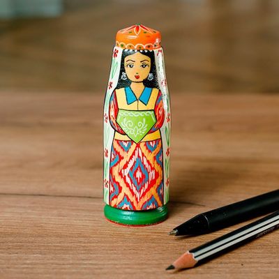 Alternate image for Hand-Painted Traditional Pine and Birch Wood Bride Figurine Tajikistans Bride