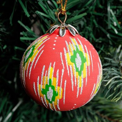 Alternate image for Hand-Painted Traditional Round Red Ceramic Ornament Red Folktales