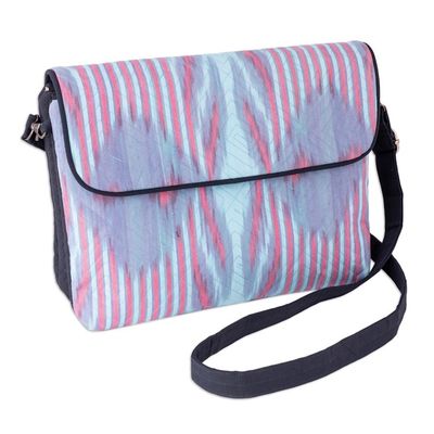 Alternate image for Pink and Blue Ikat Patterned Sling Bag from Uzbekistan Uzbekistan Winds