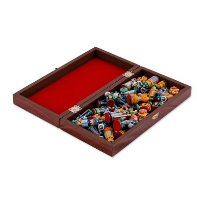 Alternate image for Handcrafted Classic Lacquered Wood Chess Set from Tajikistan Tajikistan Strategist