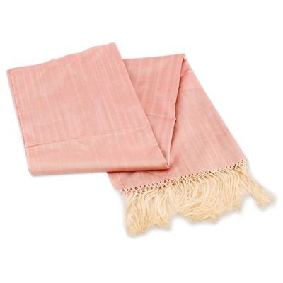 Alternate image for Handwoven Striped Pink Silk Shawl with Fringes Dulcet of the Desert