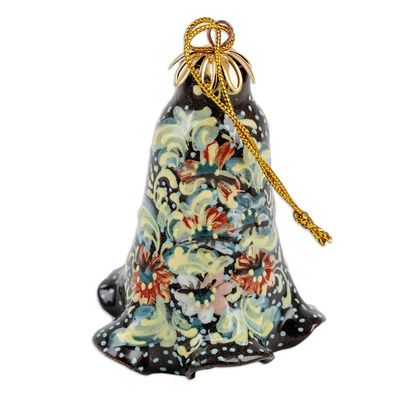 Alternate image for Hand-Painted Floral Brown Ceramic Bell Ornament Kingdom Melodies