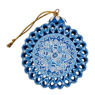 Alternate image for Blue Glazed Ceramic Floral Ornament Made  Painted by Hand Blue Folklore