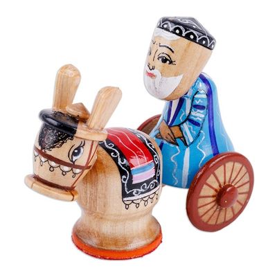 Alternate image for Painted Traditional Wood Figurine of Tajik Merchant in Blue Tajik Trader