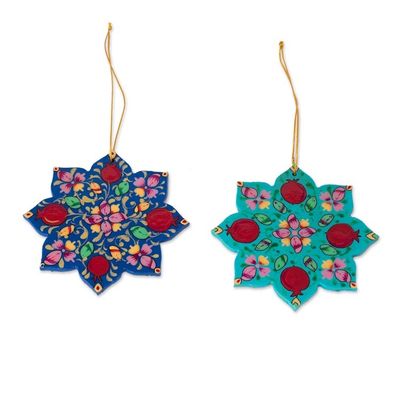 Alternate image for Pair of Lacquered Wood Star Ornaments Handmade in Uzbekistan Splendid Stars