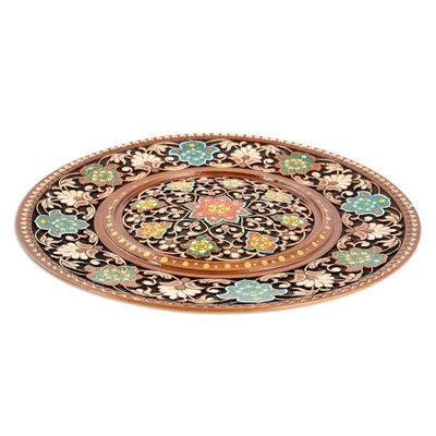 Alternate image for Hand-Carved Traditional Painted Floral Walnut Wood Wall Art Memories of a Paradise