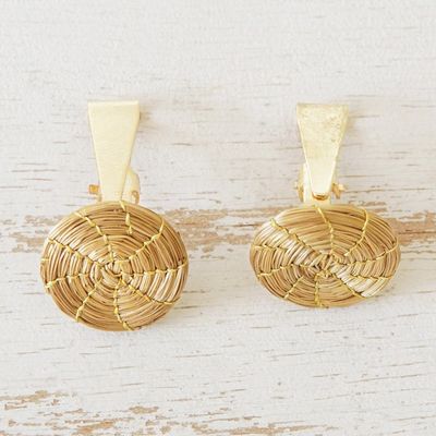 Alternate image for Gold Accent Golden Grass Sun Disk Clip-On Earrings Sun Disk
