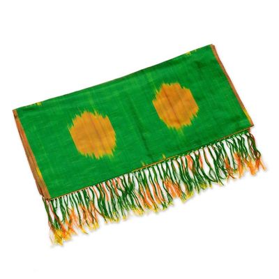 Alternate image for Handwoven Traditional Green and Yellow Silk Shawl Green Bukhara