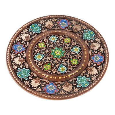 Alternate image for Traditional Floral Hand-Painted Round Walnut Wood Wall Art Flowers of the Black Sea