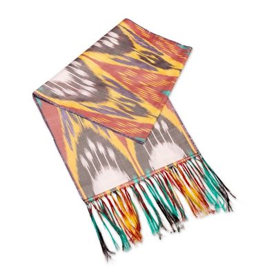 Alternate image for Handwoven Traditional Silk Scarf in a Warm Palette Samarkand Renaissance in Red