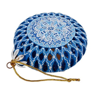 Alternate image for Blue Glazed Ceramic Floral Ornament Made  Painted by Hand Blue Folklore
