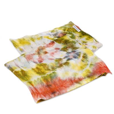 Alternate image for Handwoven Abstract Tie-Dyed Green and Brown Silk Scarf Forest Dimension