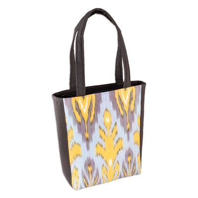 Alternate image for Grey Yellow  Light Blue Traditional Ikat Patterned Tote Bag Joyfulness