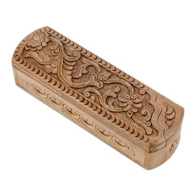Alternate image for Hand-Carved Rectangle Floral Walnut Wood Puzzle Box Rectangle Paradise