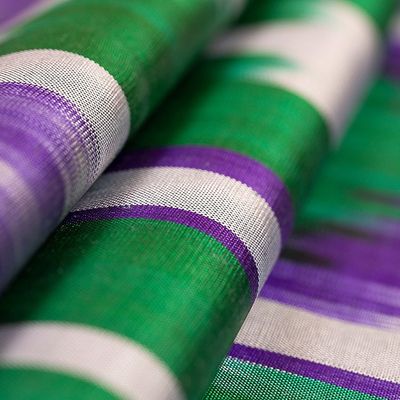 Alternate image for Handwoven Traditional Geometric Green Silk Shawl Green Oasis