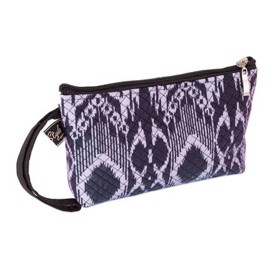 Alternate image for Cosmetic Bag with Zipper Closure and Navy Ikat Pattern Navy Trends