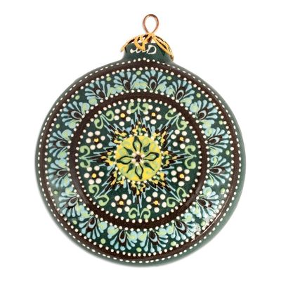 Alternate image for Green Glazed Ceramic Floral Ornament Made  Painted by Hand Winter Flower