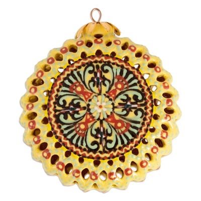 Alternate image for Yellow Glazed Ceramic Floral Ornament Made  Painted by Hand Summer Flower