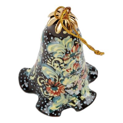 Alternate image for Hand-Painted Floral Brown Ceramic Bell Ornament Kingdom Melodies