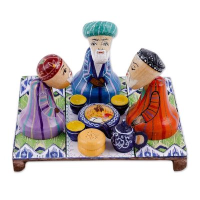 Alternate image for Hand-Painted Cultural Pine and Birch Wood Sculpture Sage Gathering