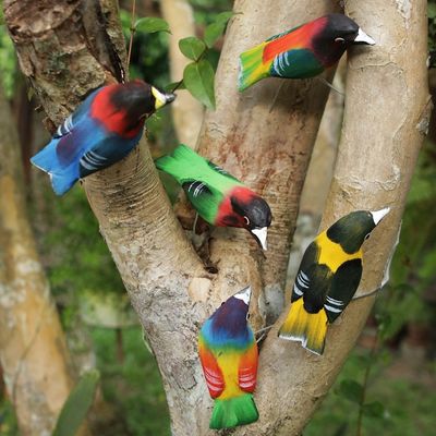 Alternate image for Hand Carved and Painted Bird Ornaments Set of 5 Festive Flock
