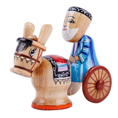 Alternate image for Painted Traditional Wood Figurine of Tajik Merchant in Blue Tajik Trader
