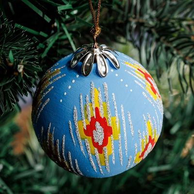 Alternate image for Hand-Painted Traditional Round Blue Ceramic Ornament Blue Folktales