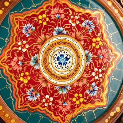 Alternate image for Hand-Carved Floral Walnut Wood Wall Art in Teal Uzbekistan Eden in Teal