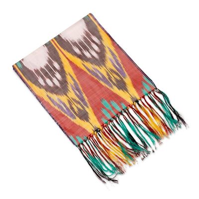 Alternate image for Handwoven Traditional Silk Scarf in a Warm Palette Samarkand Renaissance in Red