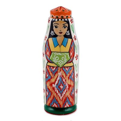 Alternate image for Hand-Painted Traditional Pine and Birch Wood Bride Figurine Tajikistans Bride