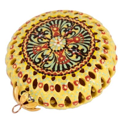 Alternate image for Yellow Glazed Ceramic Floral Ornament Made  Painted by Hand Summer Flower