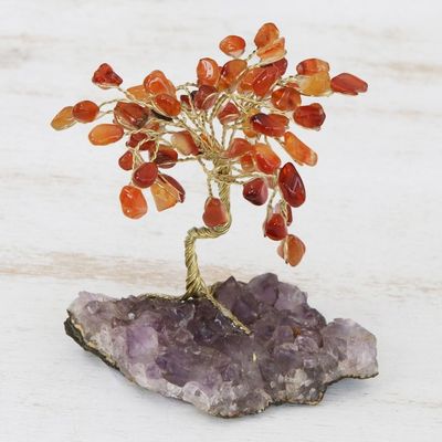 Alternate image for Carnelian and Amethyst Gemstone Tree Sculpture from Brazil Little Tree