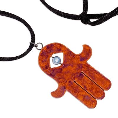 Alternate image for Handcrafted Ceramic Hamsa Pendant Necklace Hamsa Today