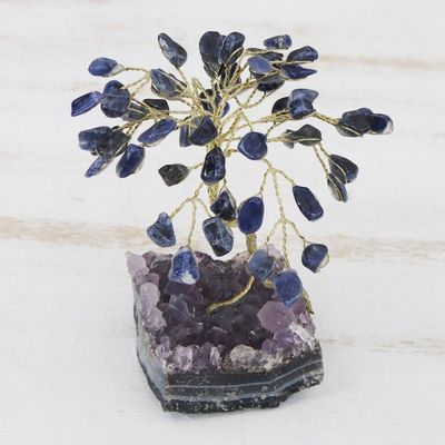 Alternate image for Sodalite and Amethyst Gemstone Tree Sculpture from Brazil Little Tree