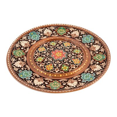 Alternate image for Hand-Carved Traditional Painted Floral Walnut Wood Wall Art Memories of a Paradise