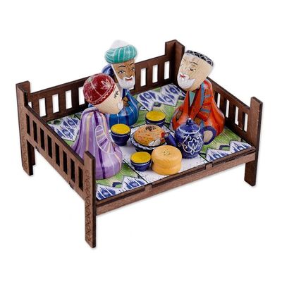 Alternate image for Hand-Painted Traditional Pine and Birch Wood Sculpture Sage Meeting