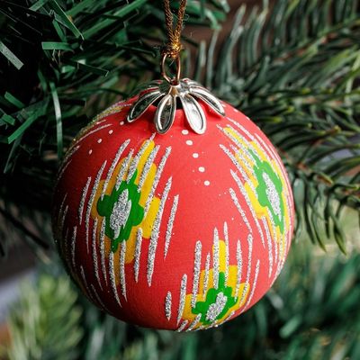 Alternate image for Hand-Painted Traditional Round Red Ceramic Ornament Red Folktales