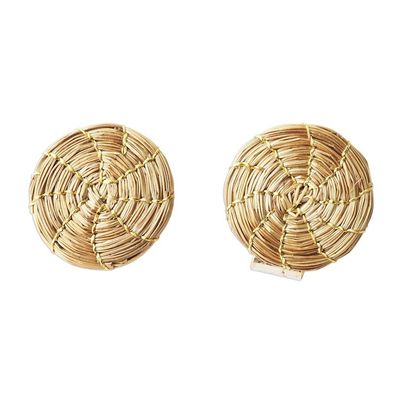 Alternate image for Gold Accent Golden Grass Sun Disk Clip-On Earrings Sun Disk